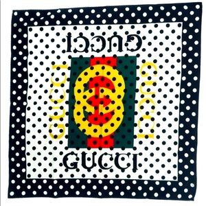 Gucci Scarf Vintage Logo Polka Dot Silk Twill 100%